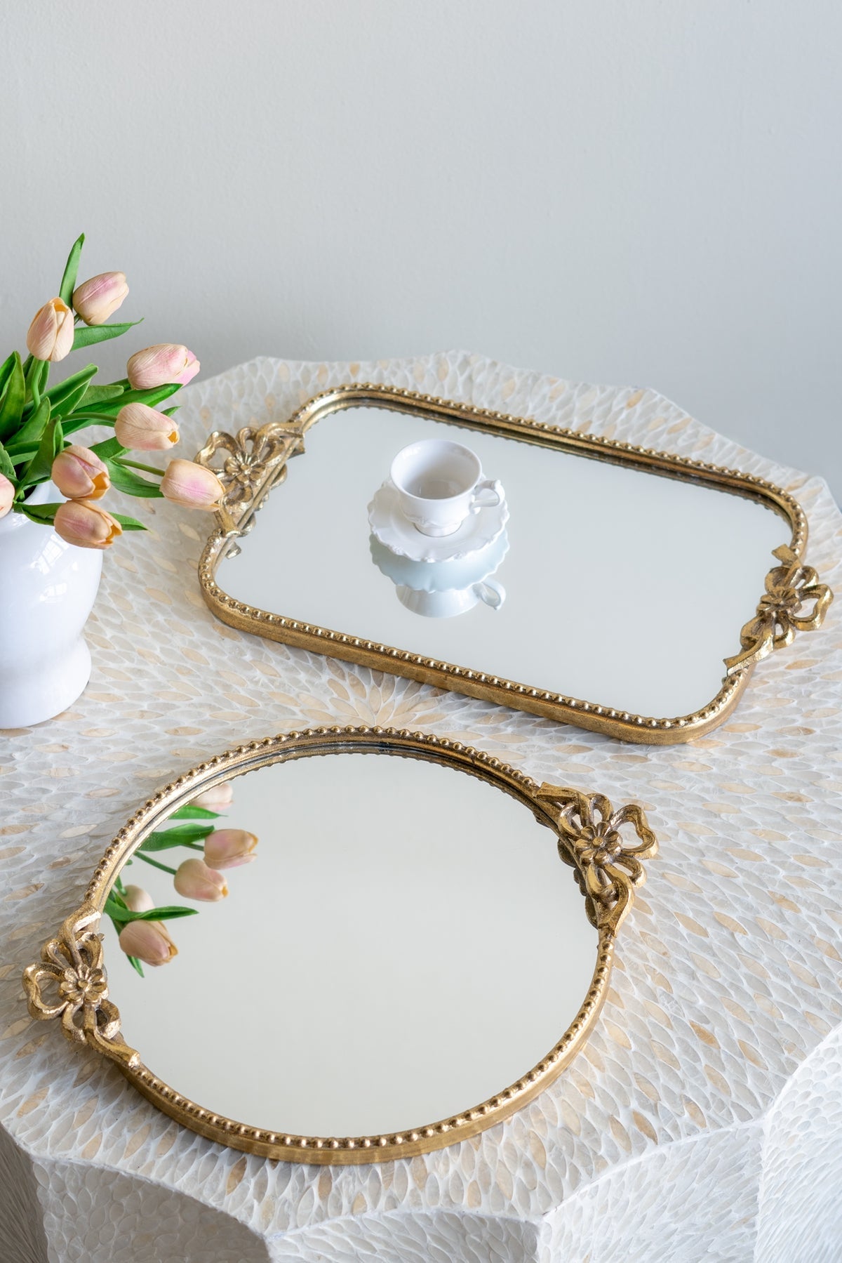 Ornate Gold Accent Tray with Mirrored Surface by HouseOfZazla