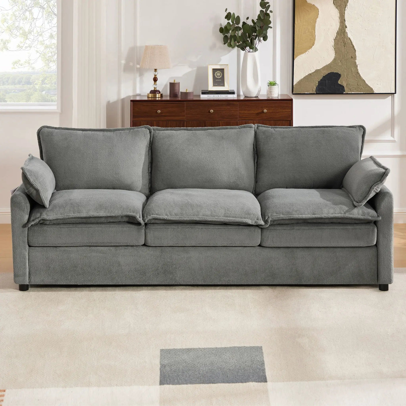 Modern 3 Seater Sofa With Side Storage Pockets For Living Room by HouseOfZazla