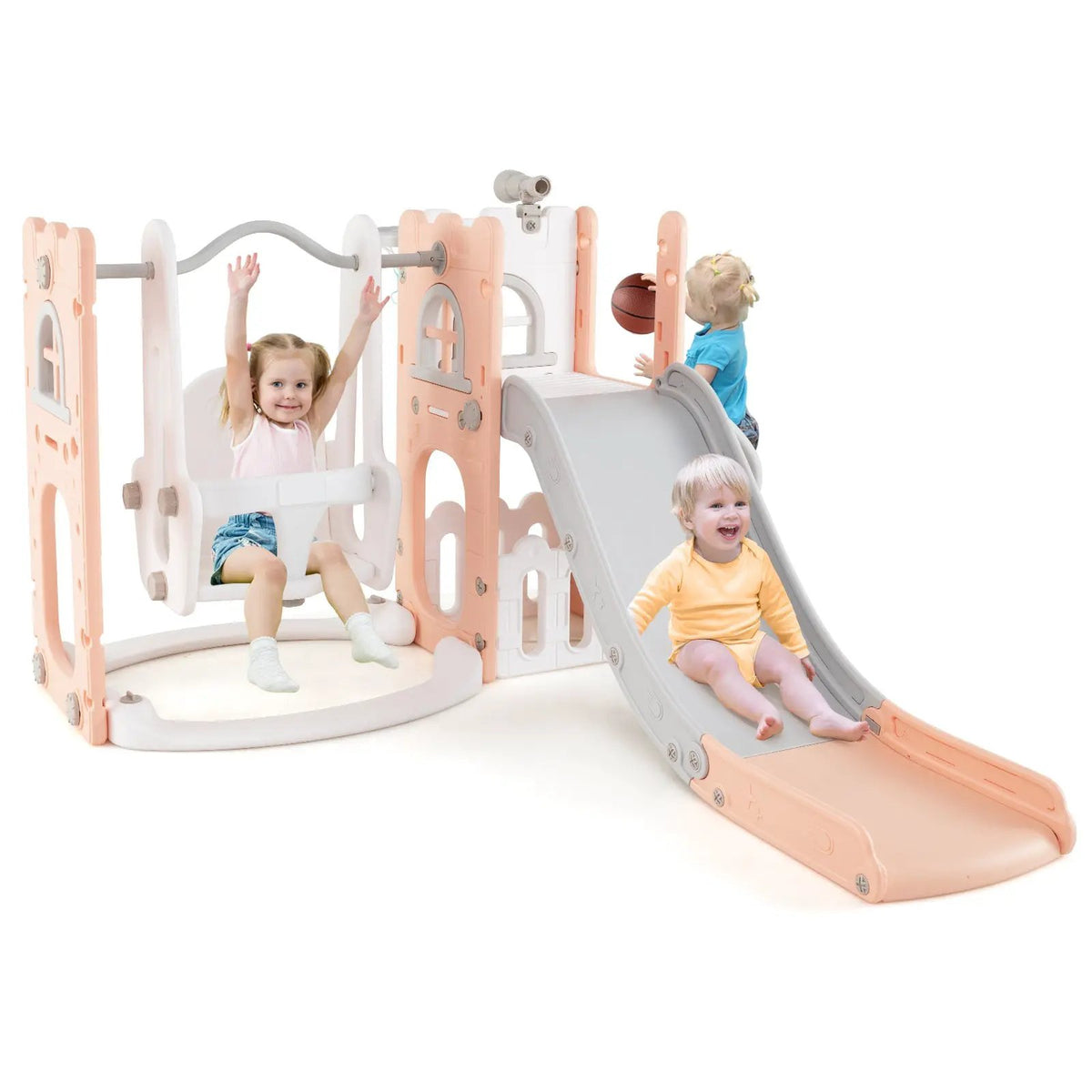 7-in-1 Toddler Swing and Slide Set L-shaped with Ladder and Basketball Hoop, photo 7 of 16