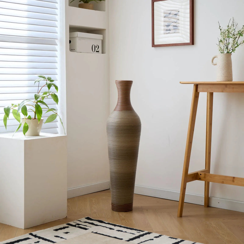 Tall Vase - Brown Decorative Floor Vase, Classic Neat Floor Vase Tall Freestanding Flower Holder, Artificial Rattan Vase, Floor Vase, Flower Holder For Home Decor - Gray by Unique Piece Furniture