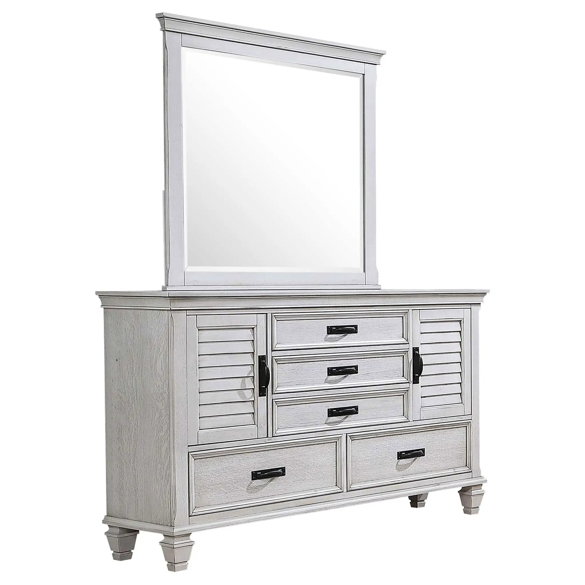 Franco 5-drawer Dresser with Mirror Distressed White by Unique Piece Furniture