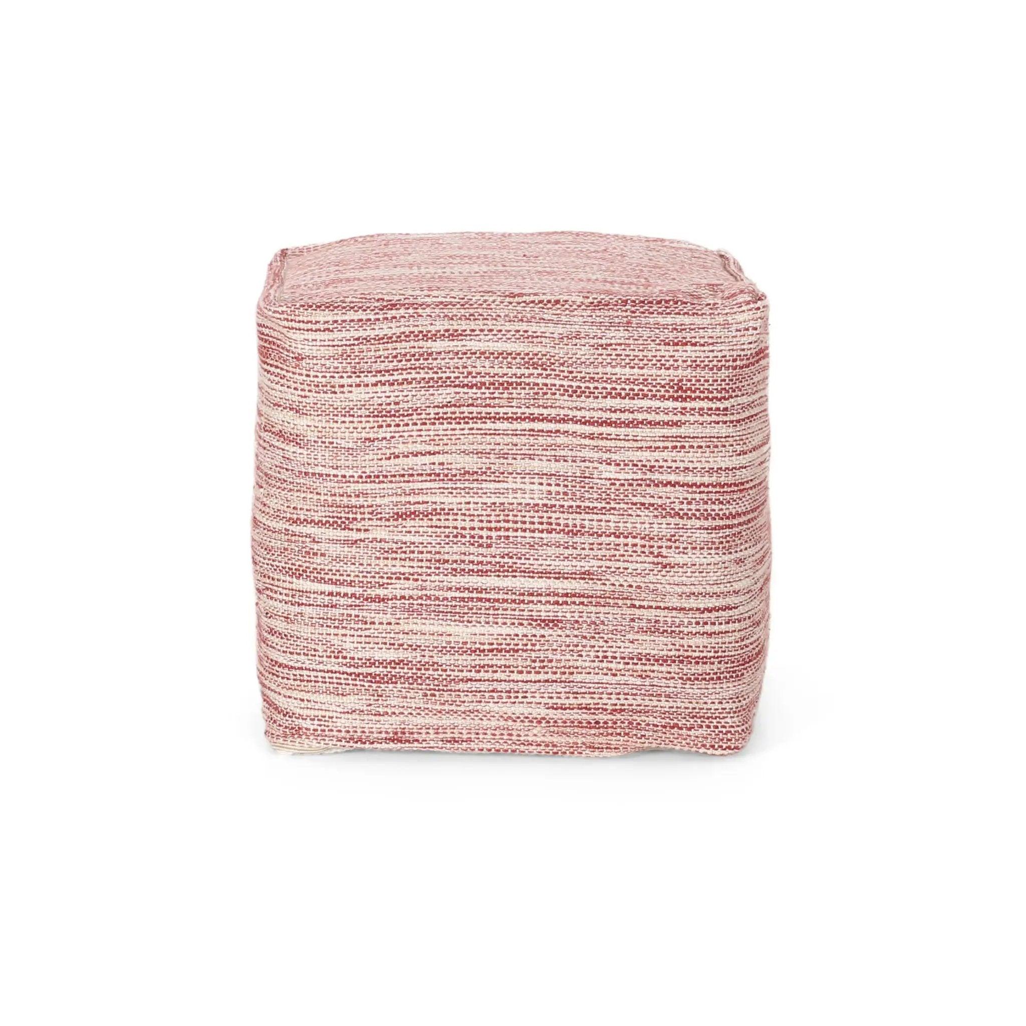 Enigma - Yarn And Cotton Square Pouf Ottoman With Polystyrene Beads - Red / White by Unique Piece Furniture