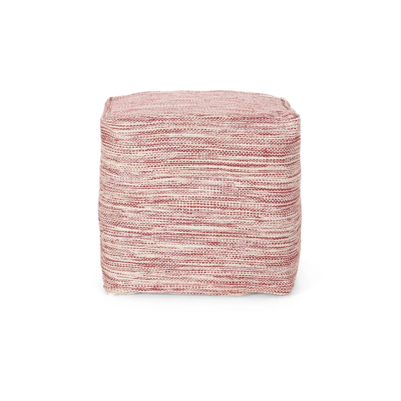 Enigma - Yarn And Cotton Square Pouf Ottoman With Polystyrene Beads - Red / White by Unique Piece Furniture
