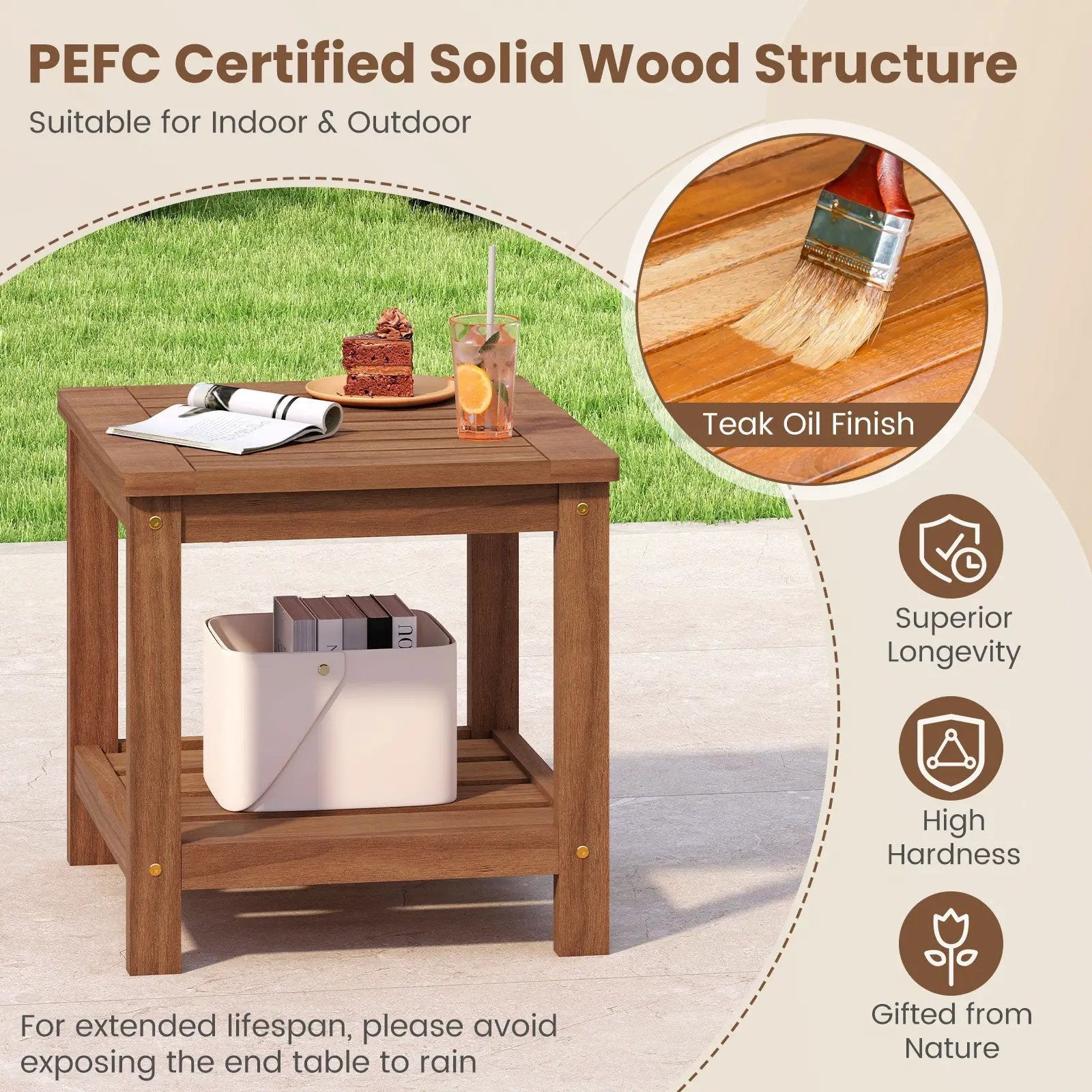 2-Tier Outdoor Side Table with Storage Shelf for Patio by DirectDeals
