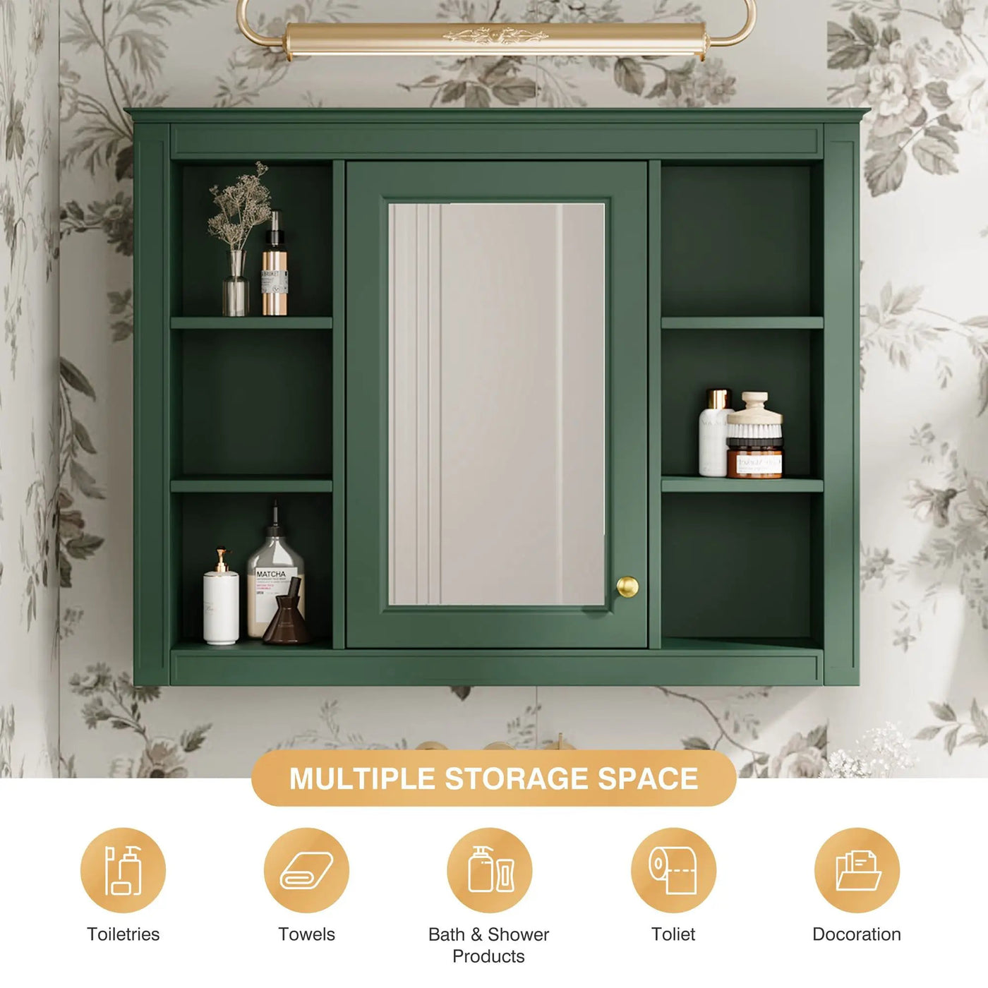 Wall Mounted Medicine Cabinet With Mirror, Storage Cabinet Featuring 6 Open Shelves And Adjustable Interior by HouseOfZazla