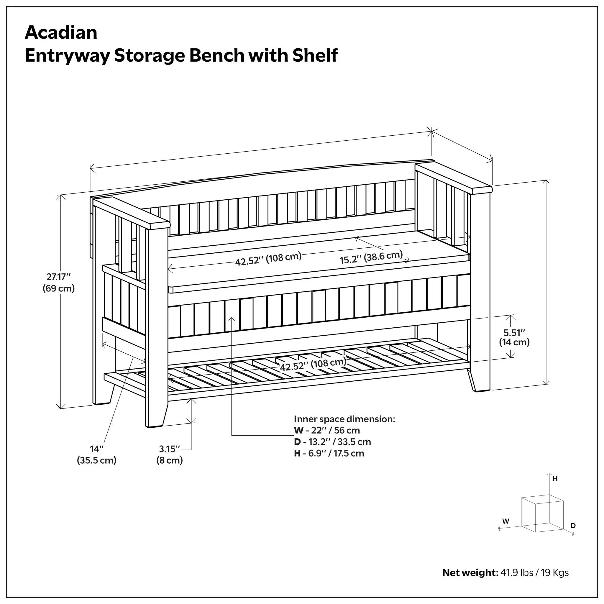 Acadian - Entryway Storage Bench With Shelf - Brown by HouseOfZazla