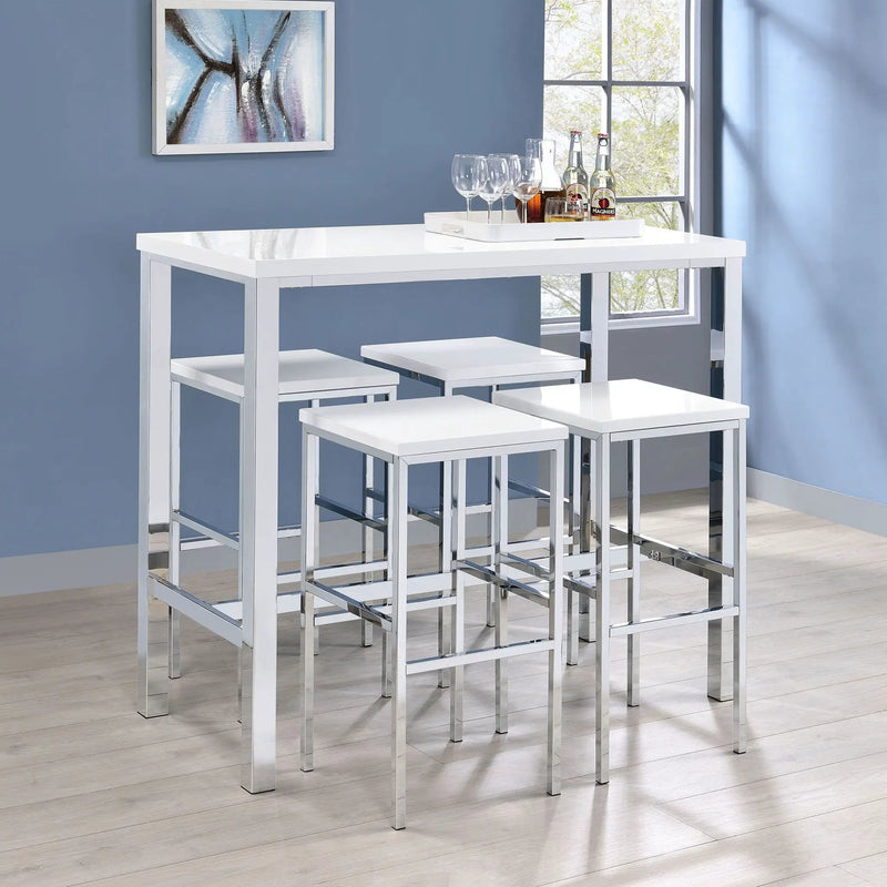 Natividad 5-piece Pub Height Bar Table Set White High Gloss by Unique Piece Furniture