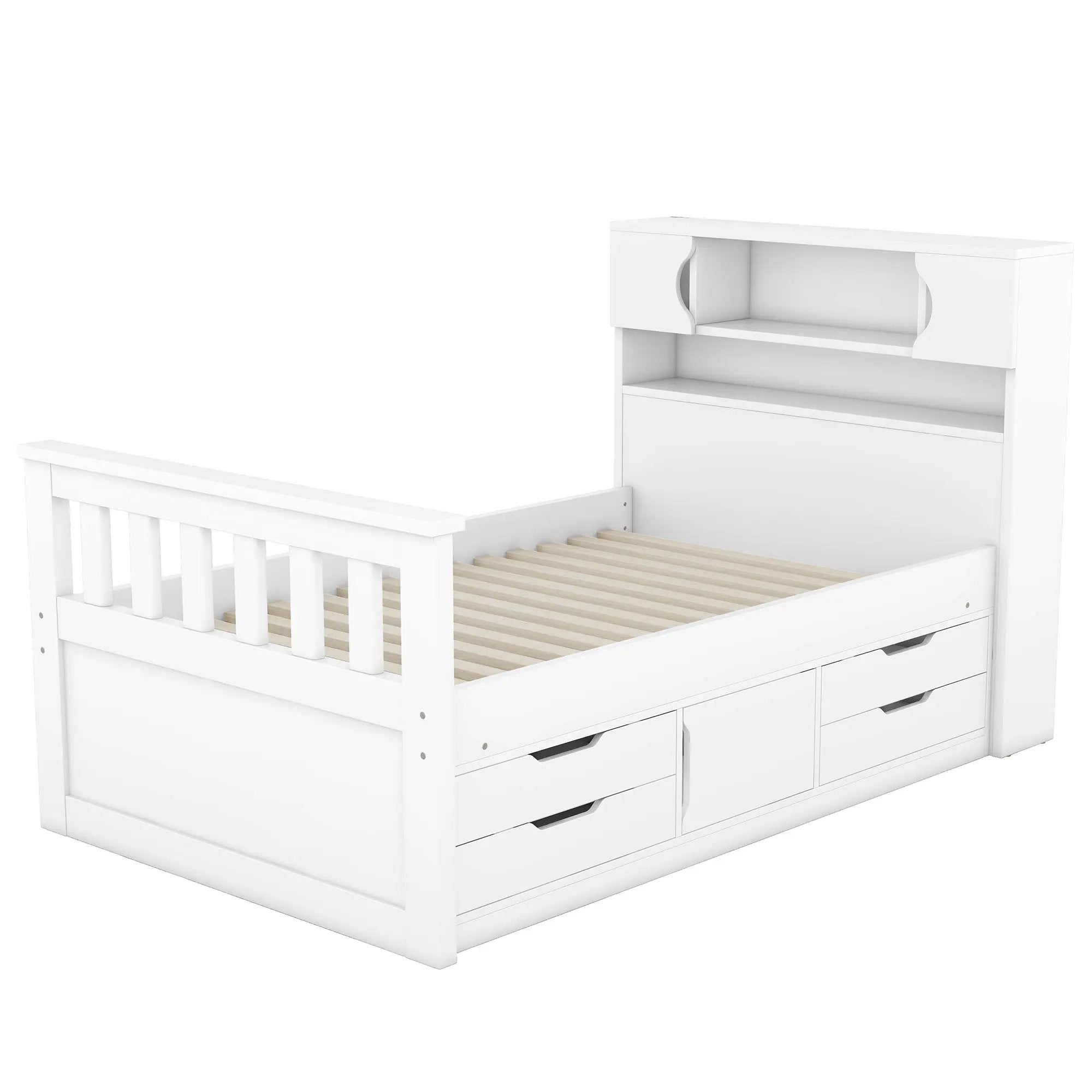 Captain Platform Bed Frame With Storage Bookcases, Shelves, And 4 Drawers by Unique Piece Furniture