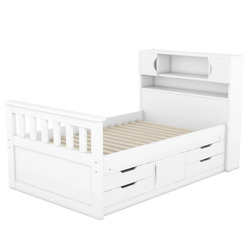 Captain Platform Bed Frame With Storage Bookcases, Shelves, And 4 Drawers by Unique Piece Furniture