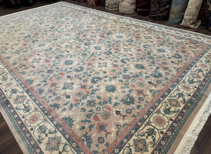 Palace Size Wool Rug 10x18, Sino Persian Kerman Rug, Oversized Hand Knotted Carpet, Light Taupe, Allover Pattern by Jewel Rugs
