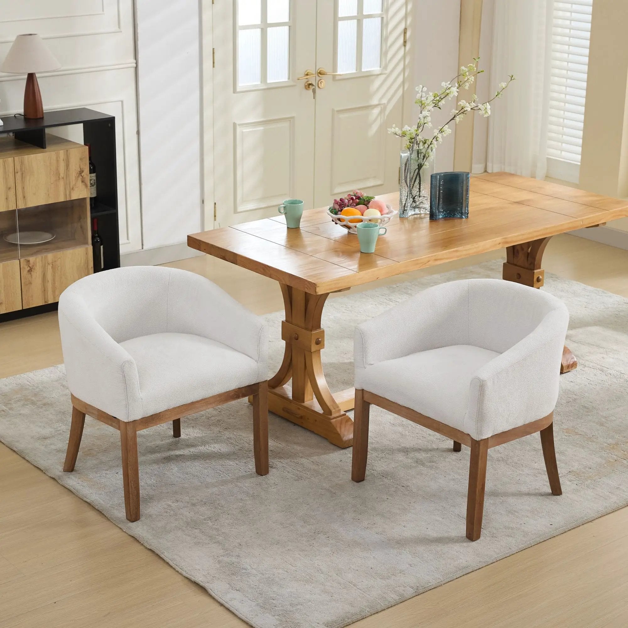 Mid Century Modern Upholstered Barrel Dining Chair with Arms by HouseOfZazla