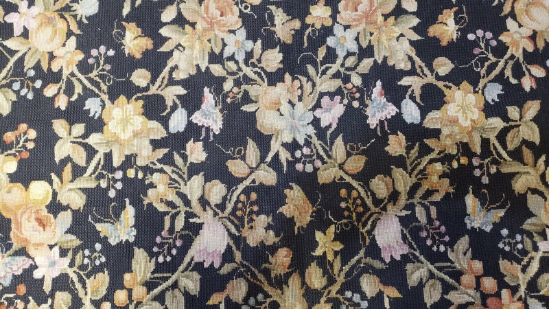 6x9 Vintage Needlepoint Rug, Petitepoint Carpet, Butterflies Floral Design by Jewel Rugs