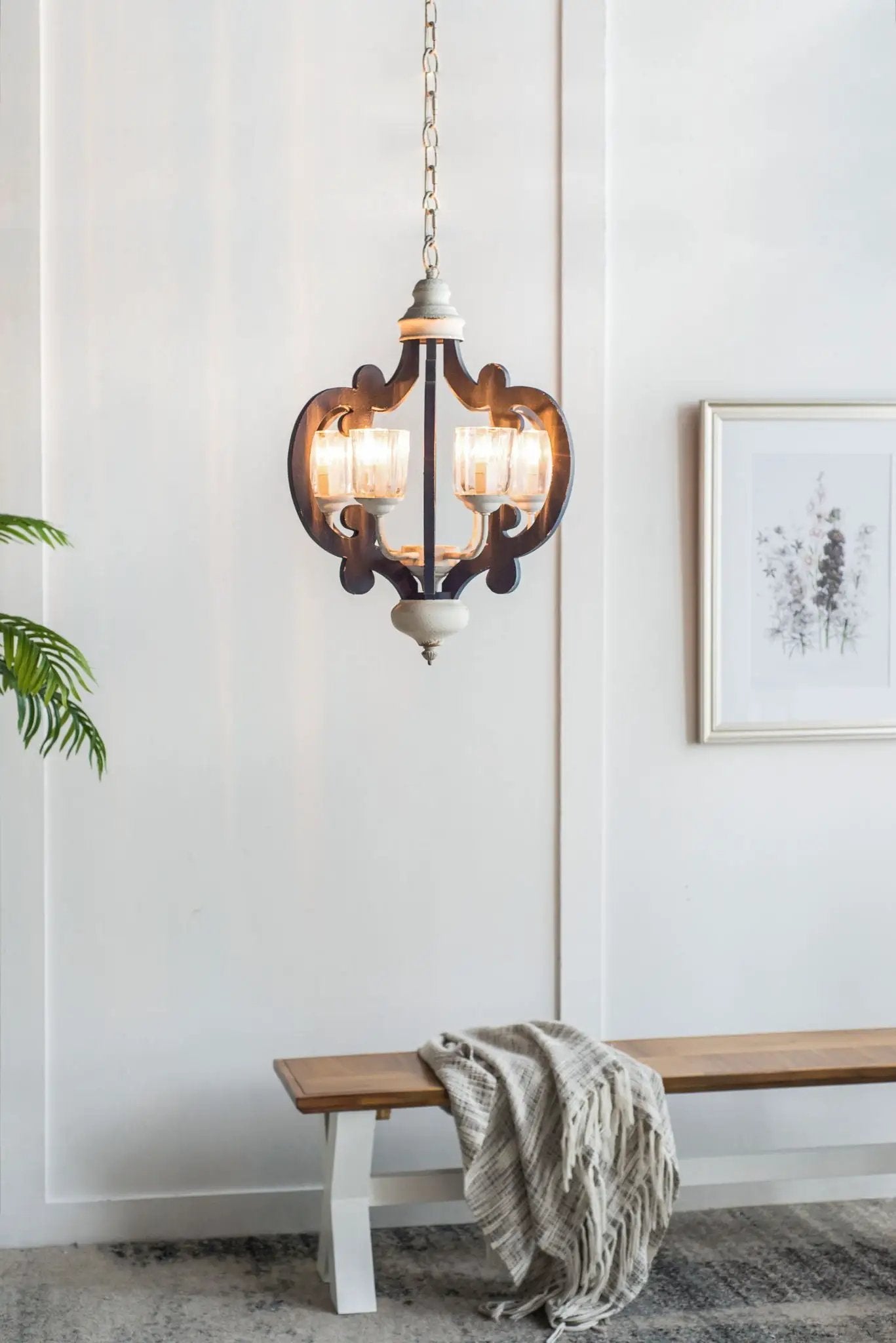 Wood Chandelier 6 Light Farmhouse Pendant Lighting Wood Hanging Light Fixture For Kitchen Living Dining Room, Bulb Not Included - Cream by HouseOfZazla