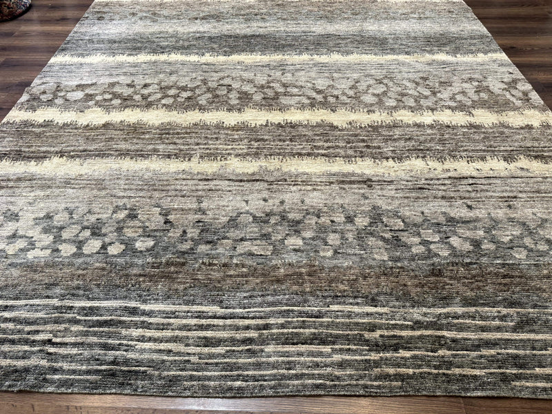 Modern Tibetan Wool Rug 8x10, Abstract, Contemporary, Handmade, Gray, Stripes by Jewel Rugs