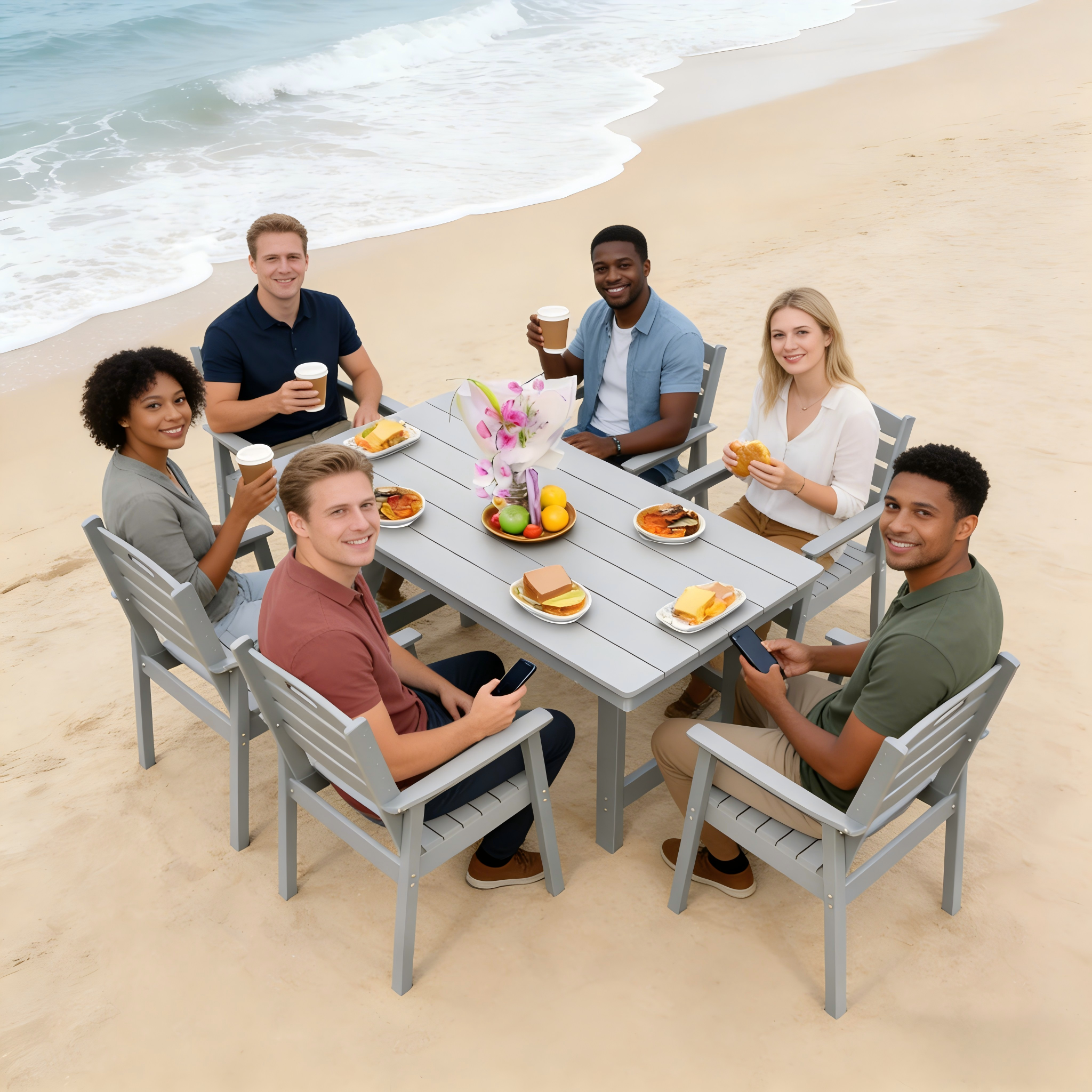 HDPE Outdoor Patio Dining Set - Table and Six Chairs by HouseOfZazla