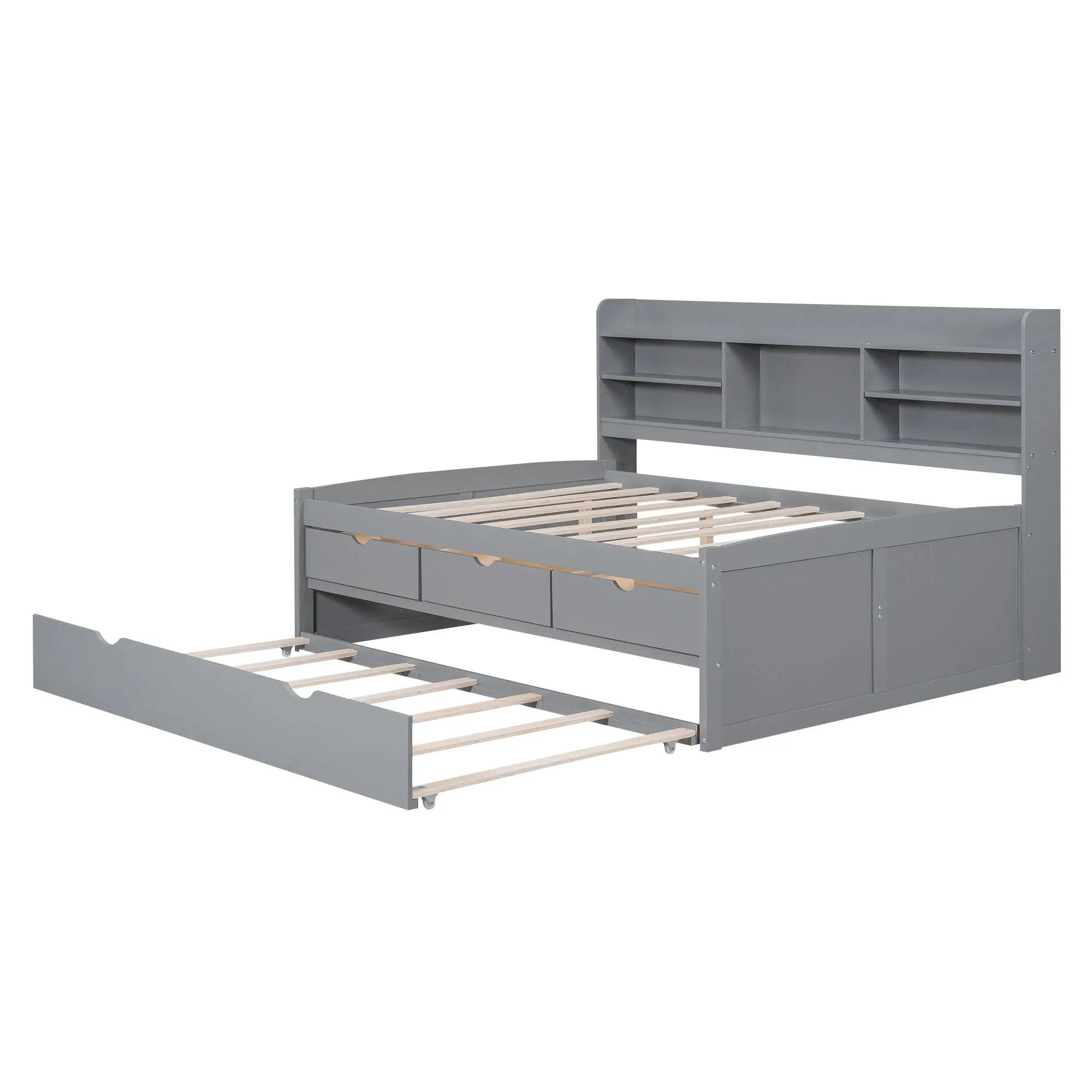 Captain Bed With Built In Bookshelves, 3 Storage Drawers, And Trundle by Unique Piece Furniture
