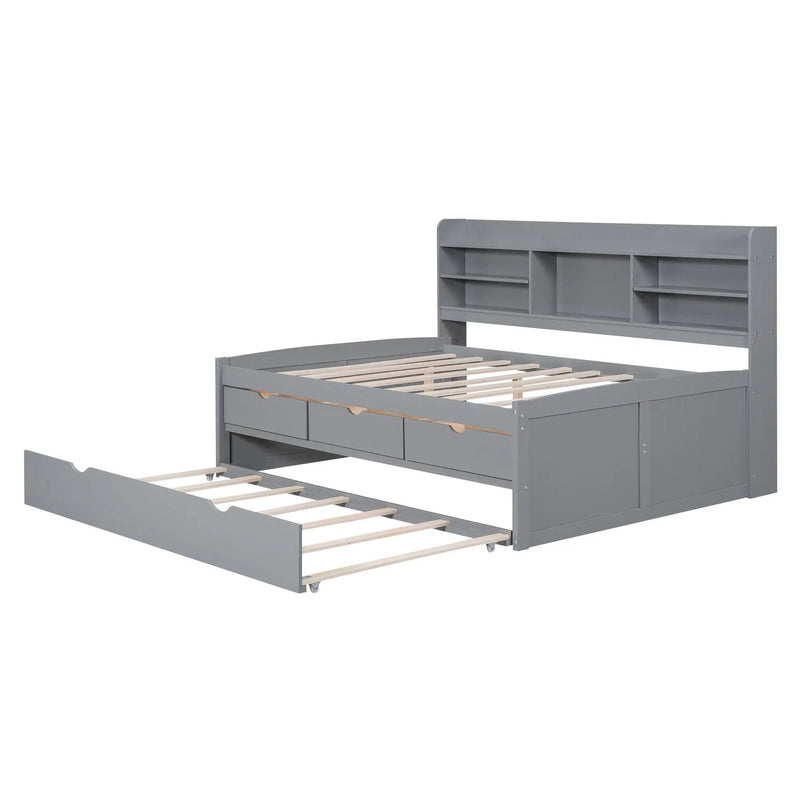 Captain Bed With Built In Bookshelves, 3 Storage Drawers, And Trundle by HouseOfZazla