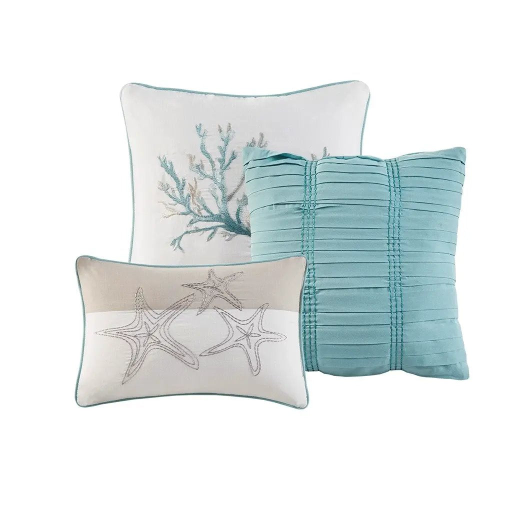 6 Piece Cotton Sateen Quilt Set with Throw Pillows Aqua Full/Queen by HouseOfZazla
