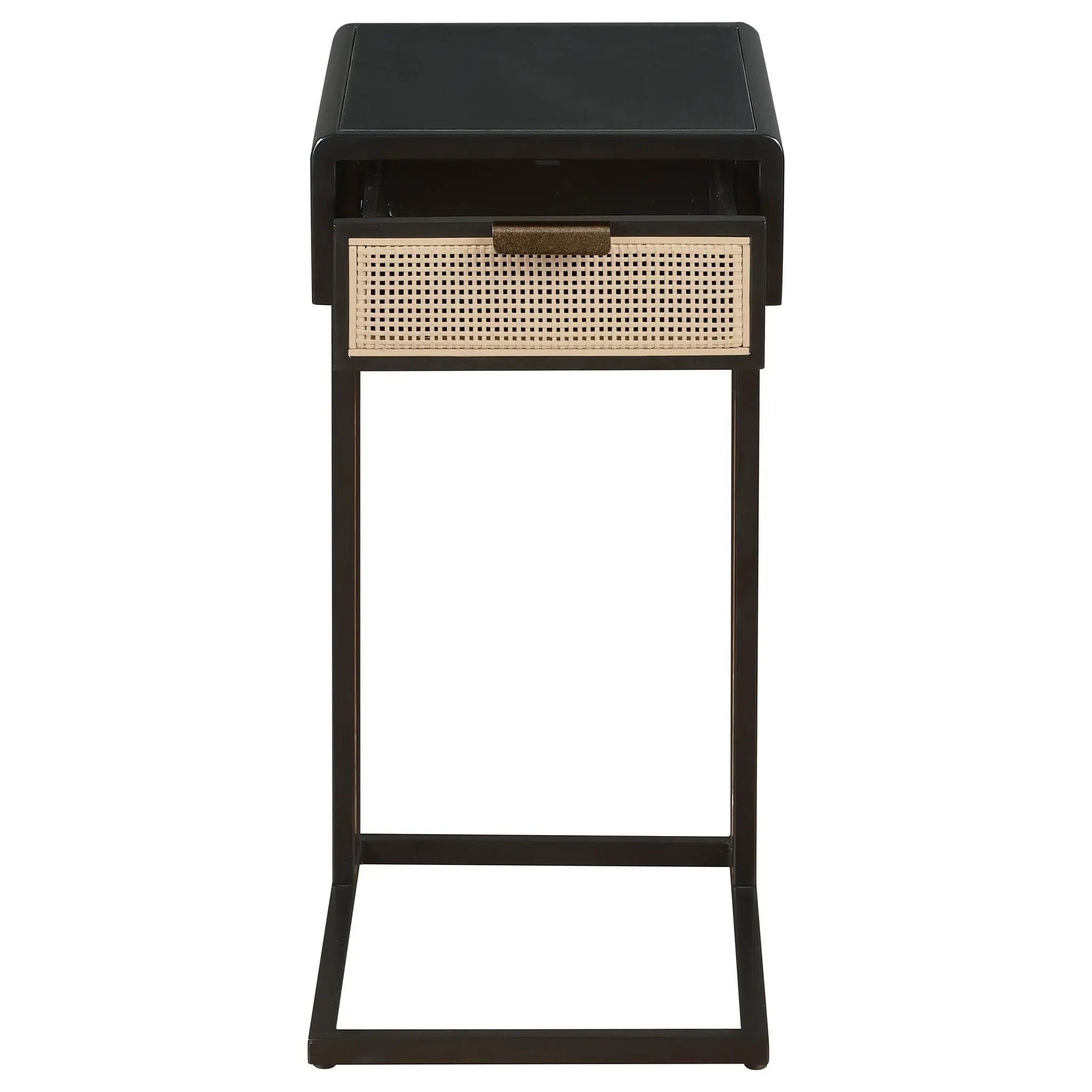 Amherst 1-drawer Radio Weave Cane Metal Side Table Black by Unique Piece Furniture