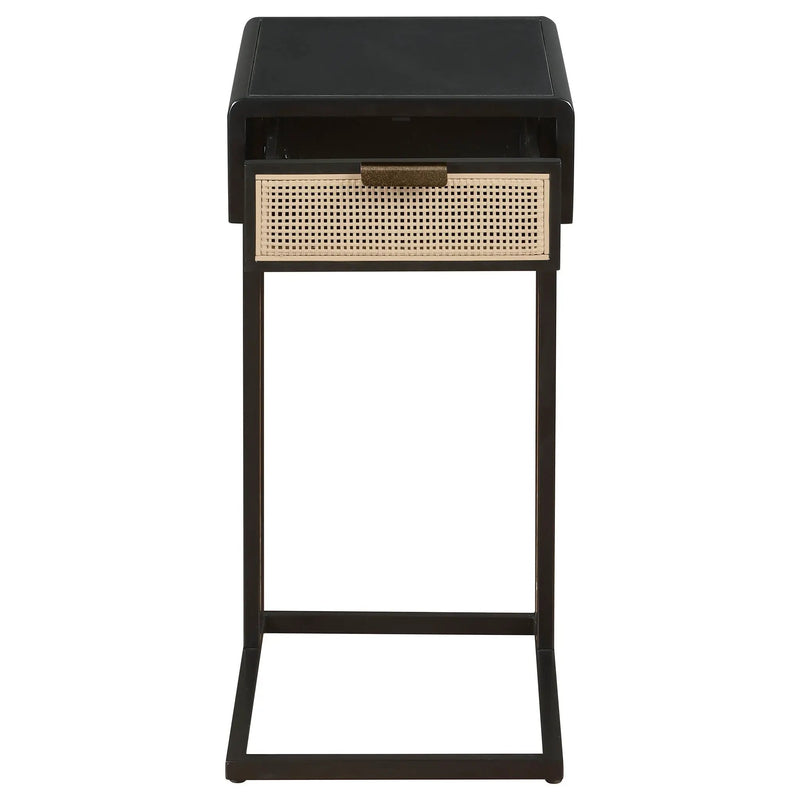 Amherst 1-drawer Radio Weave Cane Metal Side Table Black by Unique Piece Furniture