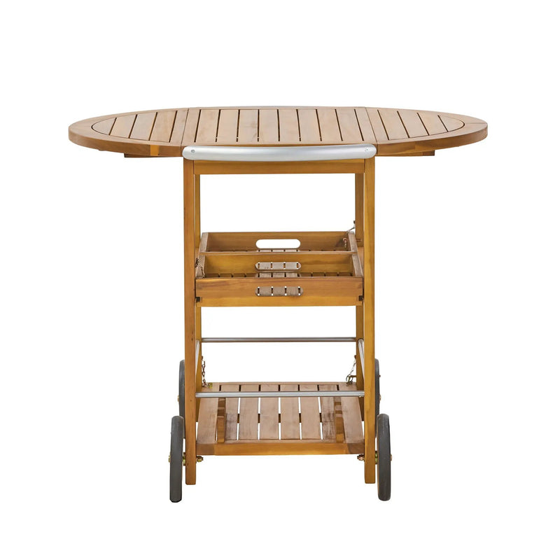 Outdoor Bar Cart With Foldable Tabletop & Removable Trays - Teak by HouseOfZazla