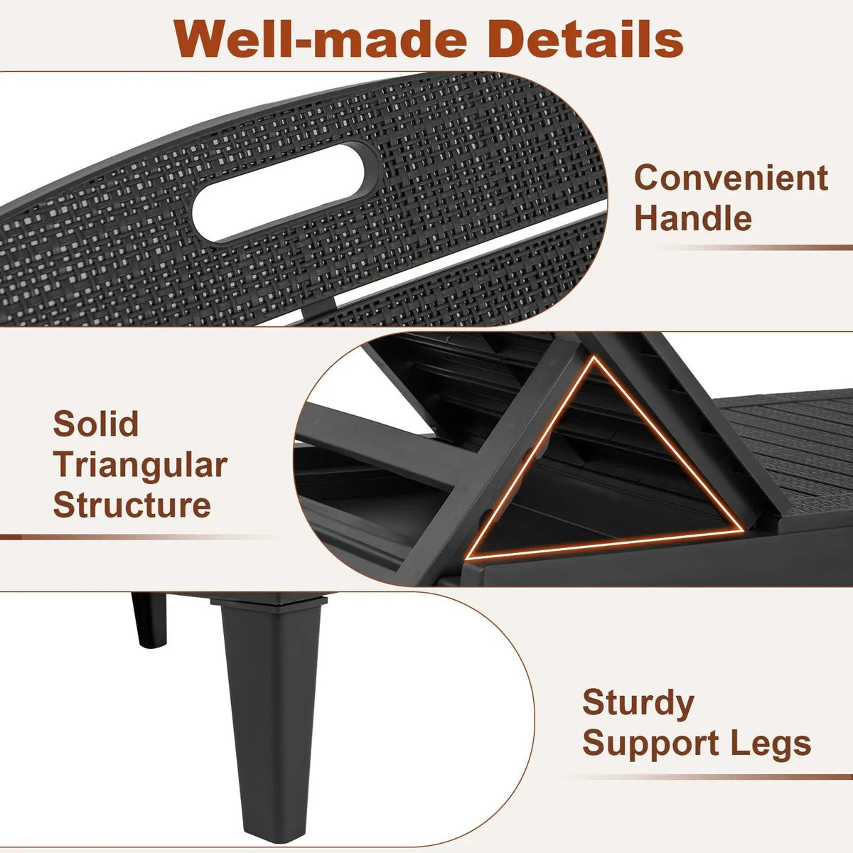 Outdoor PP Chaise Lounge Chairs Set of 2 with 4-Position Adjustable Backrests, photo 16 of 16