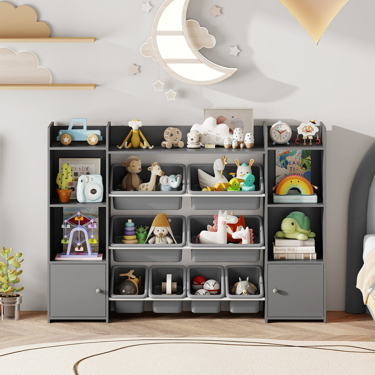 56 inch Large Toy Storage Organizer with 8 Removable Bins and Bookshelf, photo 6 of 24