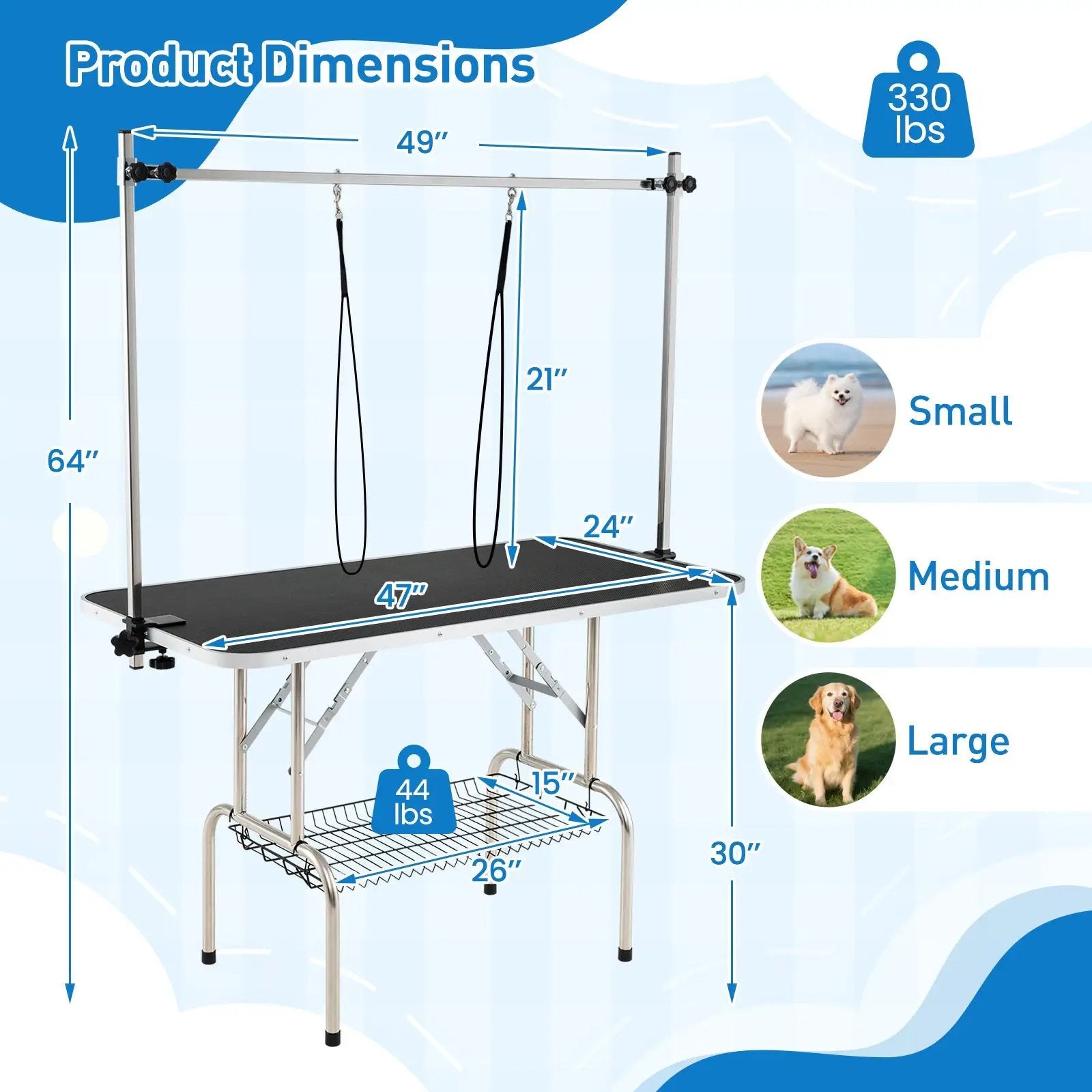 Foldable Dog Grooming Table with Height Adjustable Arms-Black by DirectDeals