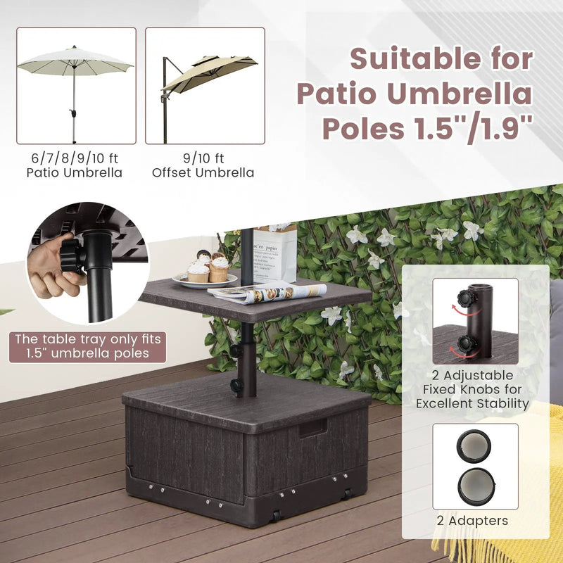 175 LBS Outdoor Fillable Umbrella Base with Table Tray-Brown by DirectDeals