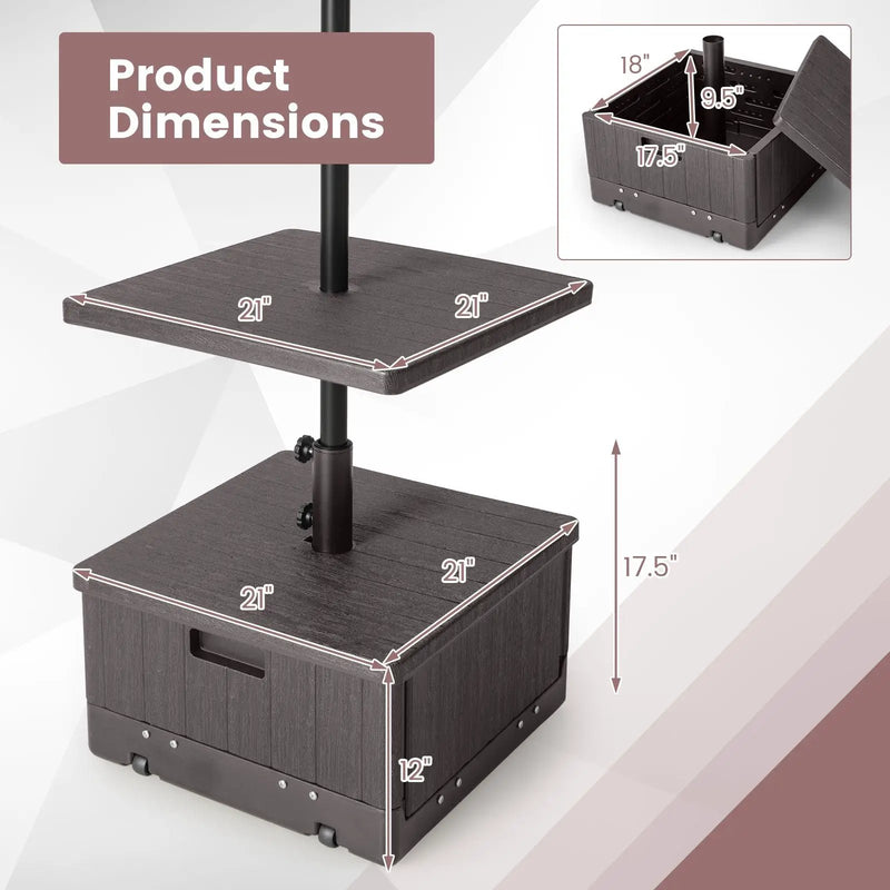 175 LBS Outdoor Fillable Umbrella Base with Table Tray-Brown by DirectDeals