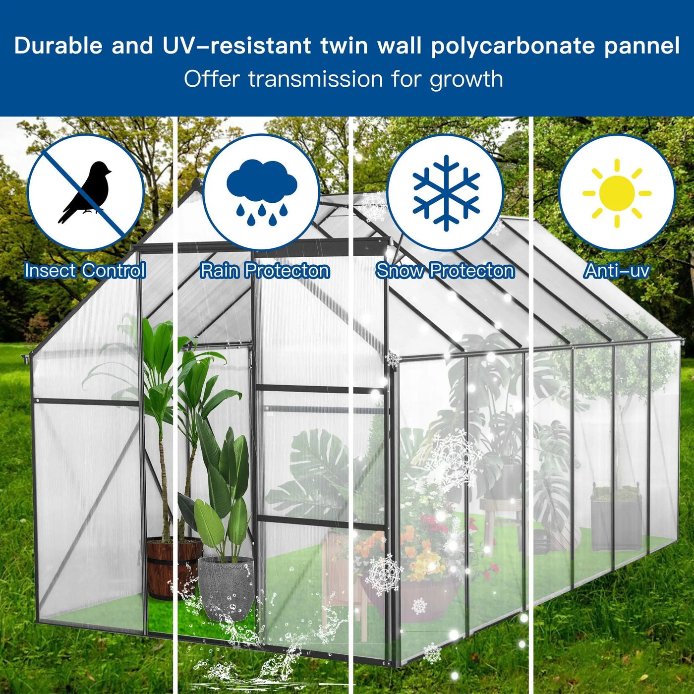Polycarbonate house Raised Base And Anchor Aluminum Heavy Duty Walk-In houses For Outdoor Backyard In All Season by HouseOfZazla