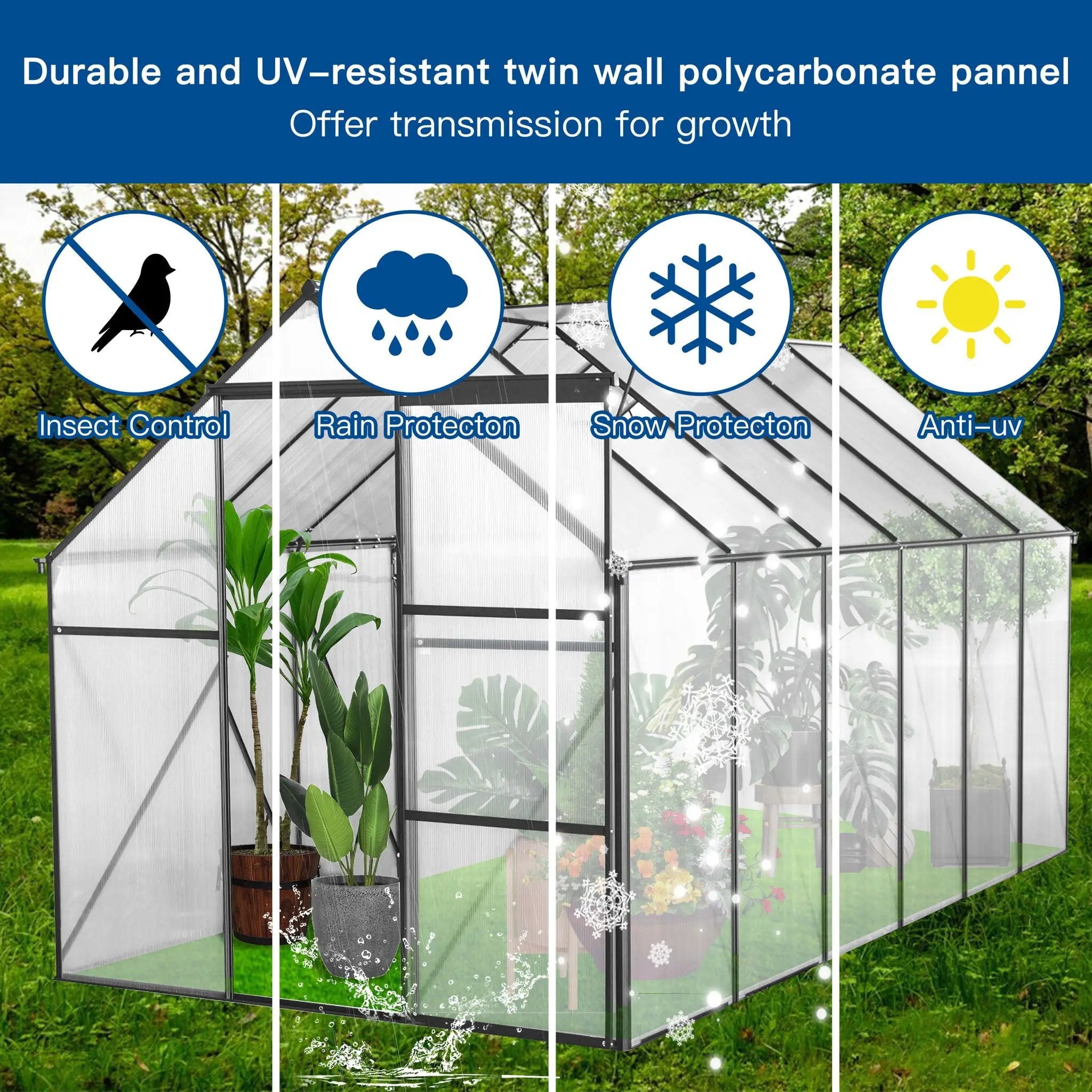 Polycarbonate house Raised Base And Anchor Aluminum Heavy Duty Walk-In houses For Outdoor Backyard In All Season by HouseOfZazla