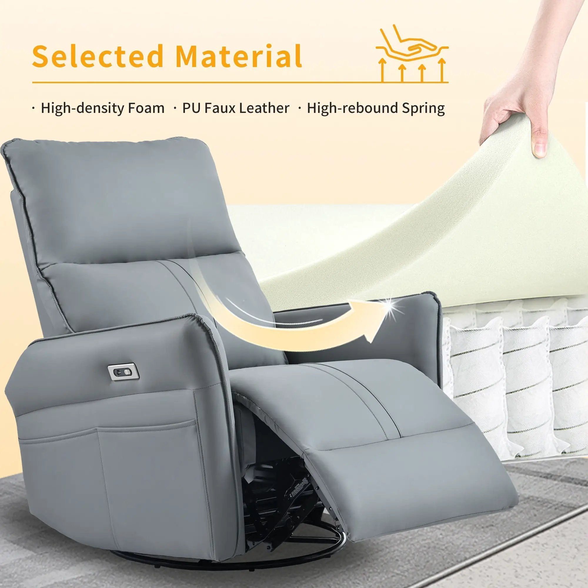 270° Power Swivel Rocker Glider Recliner Chair With USB Ports by Unique Piece Furniture