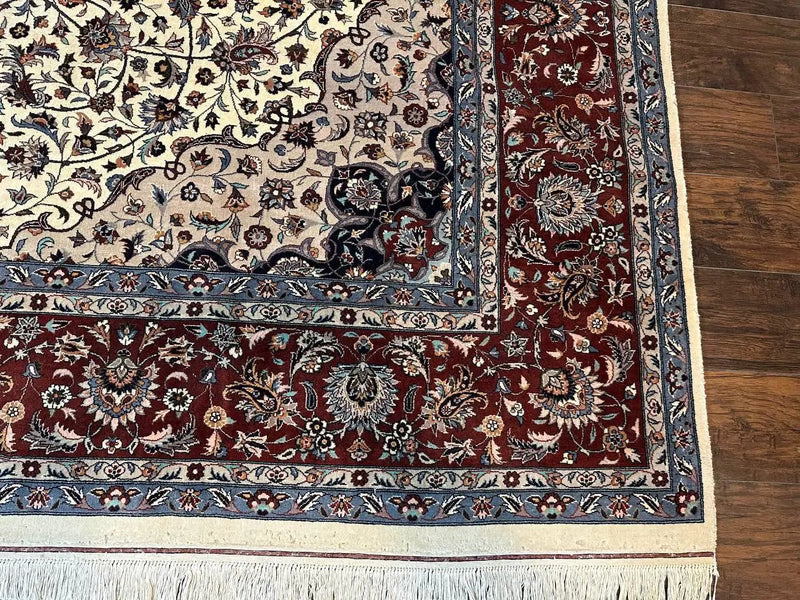 Sino Persian Rug 9x12, Vintage Wool Oriental Carpet, Floral Medallion, Wool Rug, Cream and Maroon by Jewel Rugs