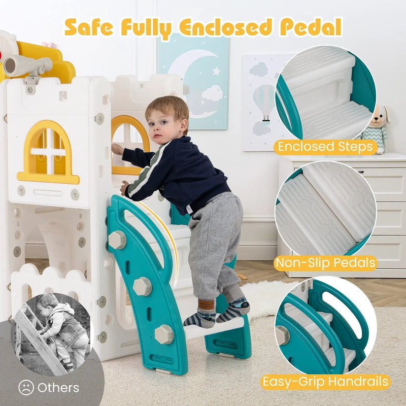 All-in-1 Toddler Slide Playset Playground with Tunnel and Ladder and Basketball by DirectDeals