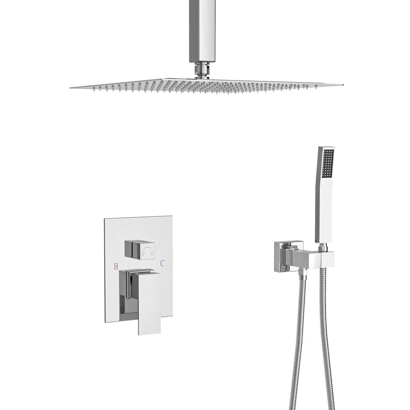 Modern Dual Shower Head System With 16" Ceiling Mount Finish, Stainless Steel And Brass by HouseOfZazla