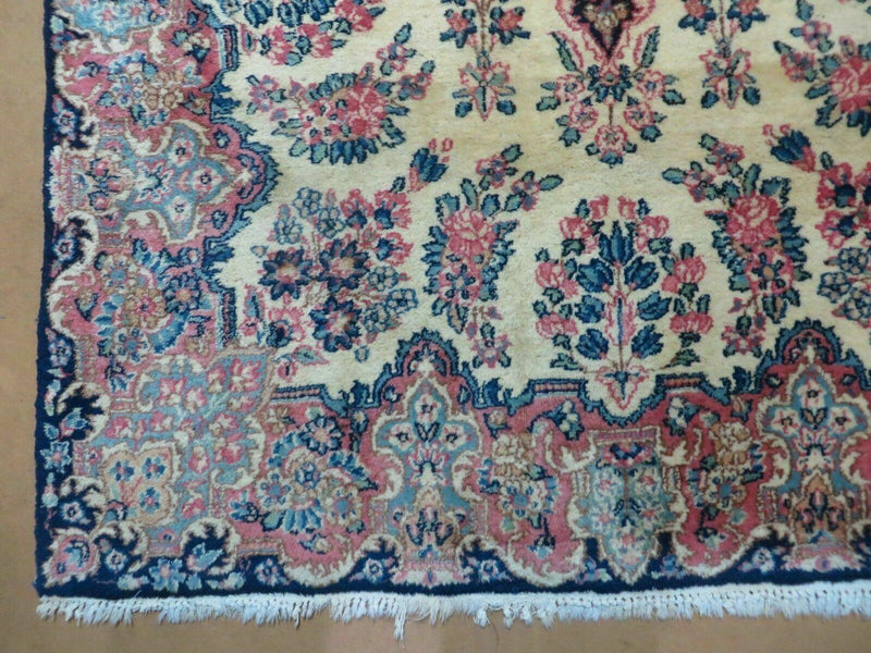 Antique Persian Kirman Rug 3.9 x 6.6, Floral Oriental Carpet, Ivory/Cream - Blue - Pink, Hand Knotted Wool Rug, Floral Medallion Rug 4x6 by Jewel Rugs