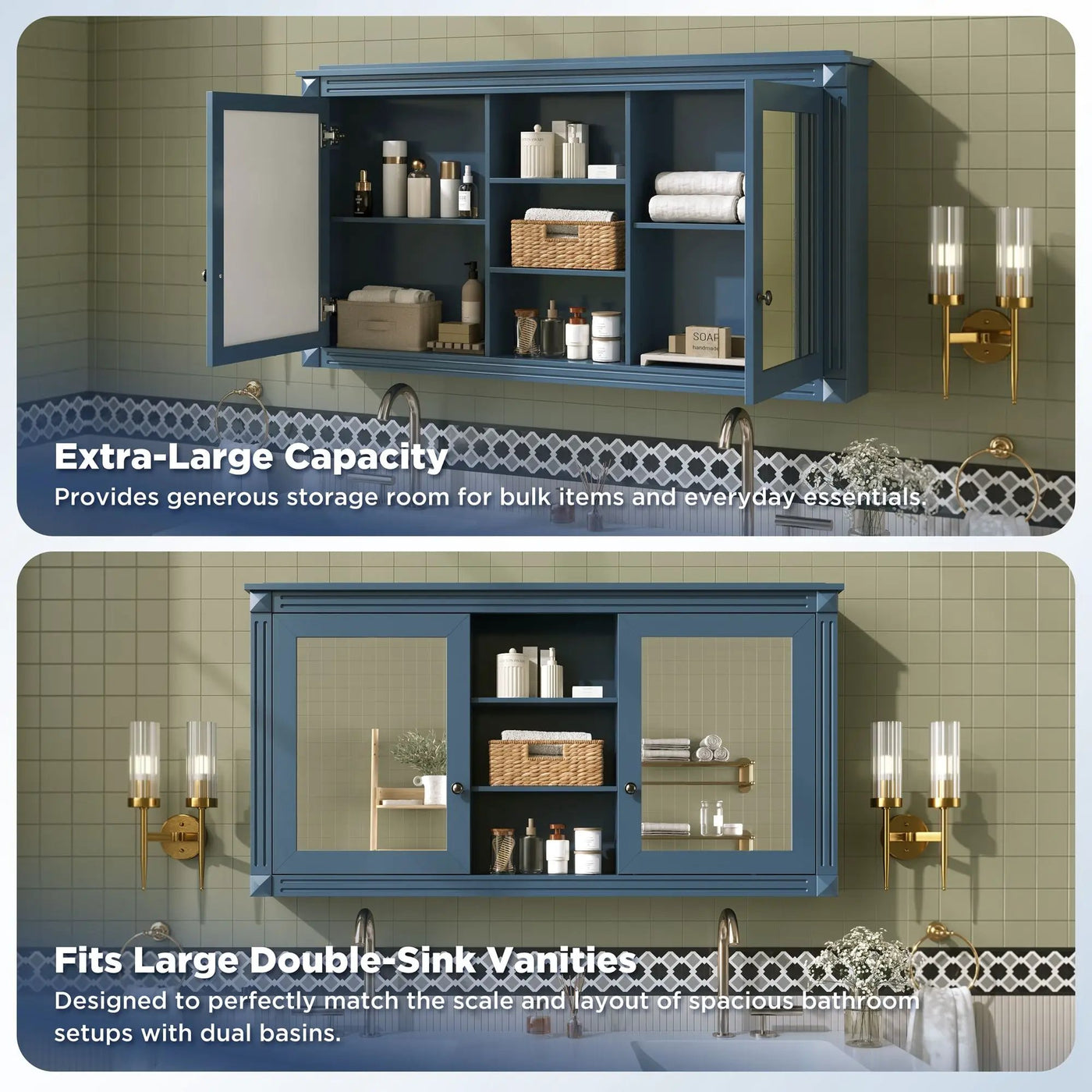 Modern Wall-Mount 2 In 1 Mirror Cabinet With Adjustable Shelves, Soft-Closing Hinges by HouseOfZazla