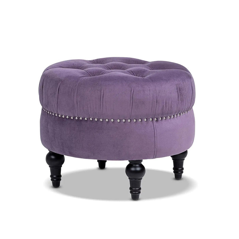 Dawn - Tufted Round Ottoman Nailhead Accents - Purple by Unique Piece Furniture