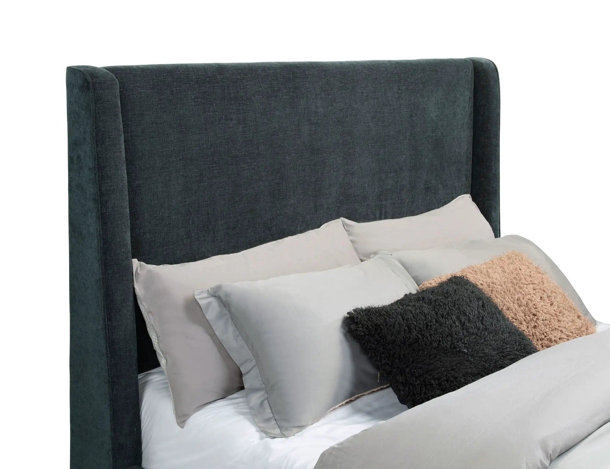 Preston Upholstered Eastern King Audio Flame Visualizer Bed Dark Blue by Unique Piece Furniture
