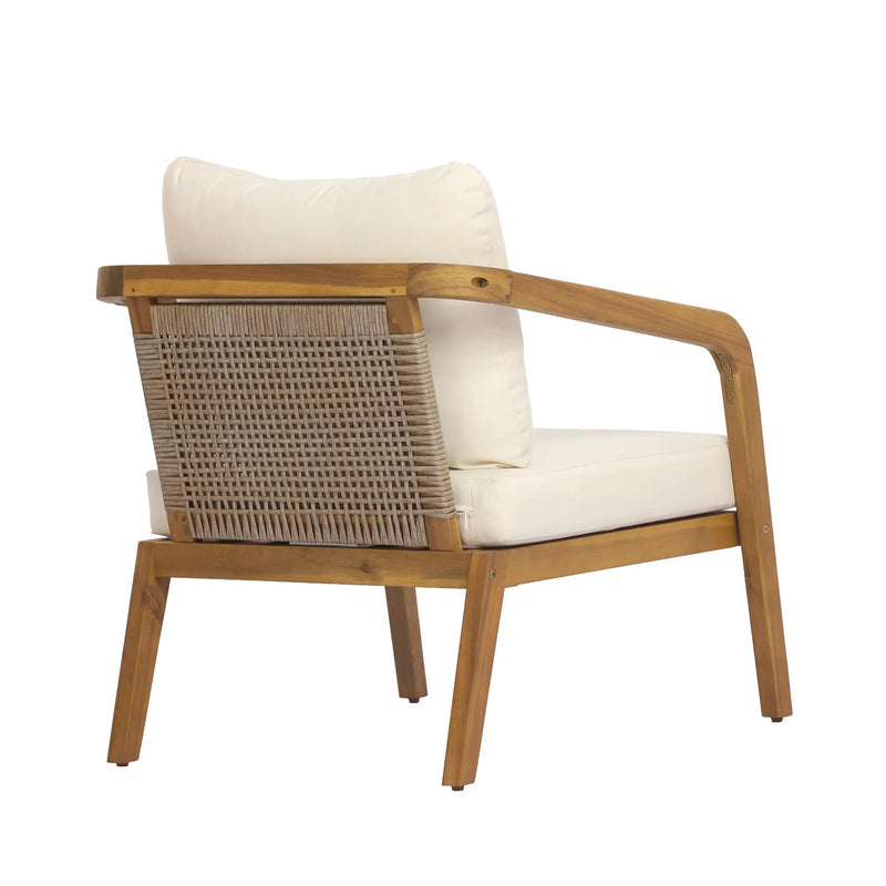 Acacia Wood Outdoor Patio Club Chair with PE Wicker Backrest & Cushions by HouseOfZazla