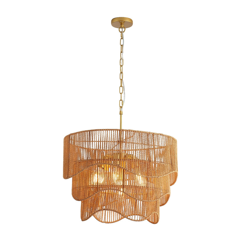 Handwoven Paper Rattan Boho Chandelier with 7-Light E26 Base by HouseOfZazla