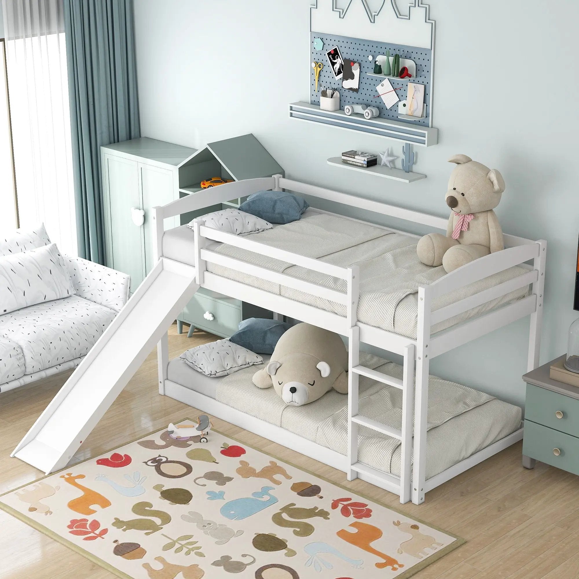 Durable Bunk Bed With Convertible Slide And Ladder