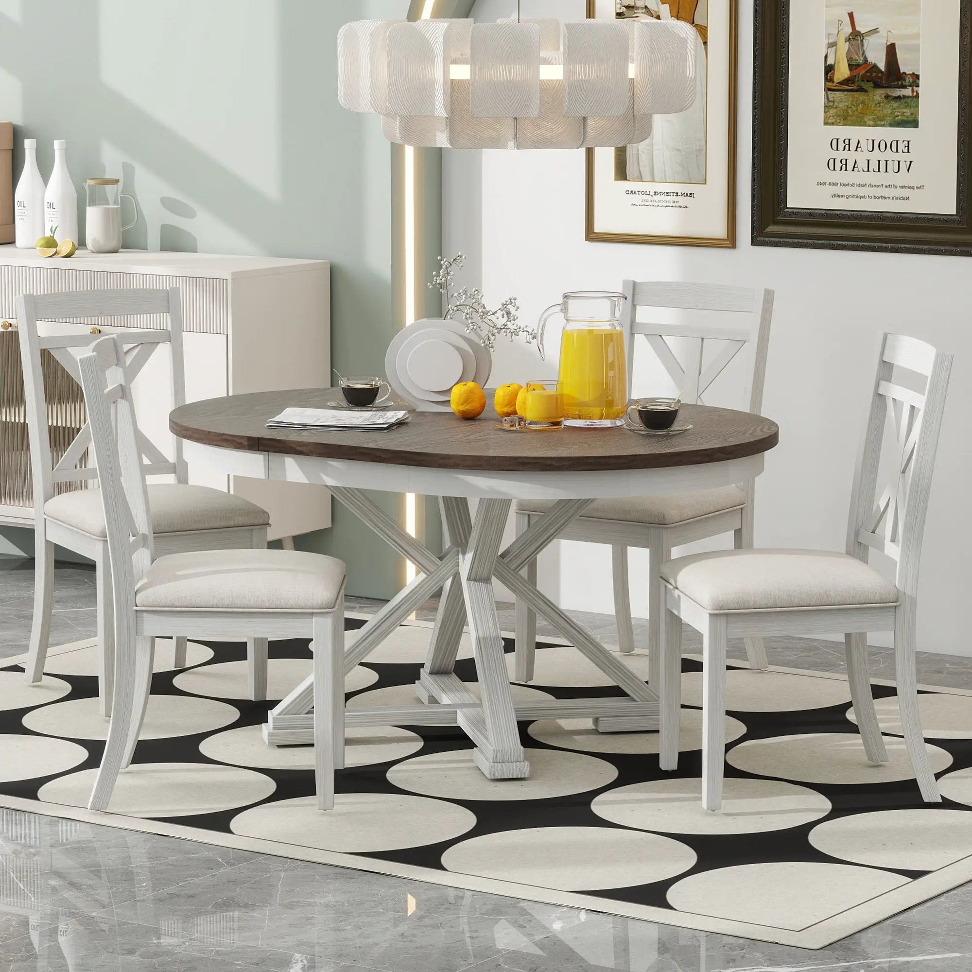 Dining Set With Extendable Round Table And 4 Upholstered Chairs by Unique Piece Furniture