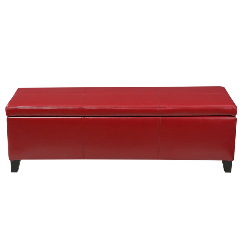Upholstered PU Leather Storage Ottoman, Solid Wooden Legs by HouseOfZazla
