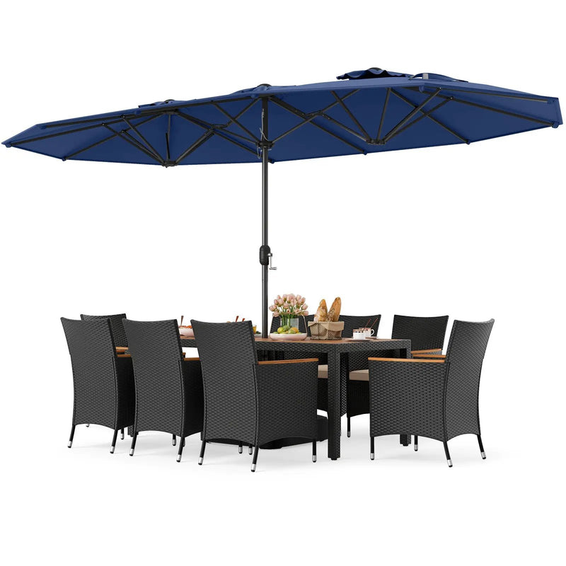 10 Piece Outdoor Dining Set with 15 Feet Double-Sided Twin Umbrella by DirectDeals