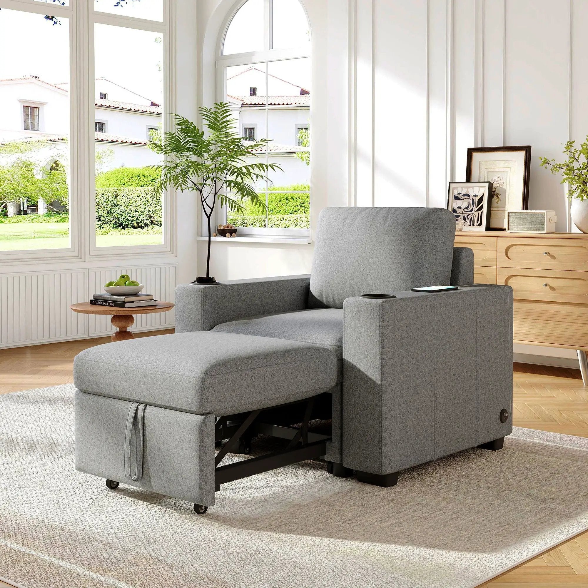 Single Pull Out Sofa Bed With USB Ports And Cup Holders by Unique Piece Furniture