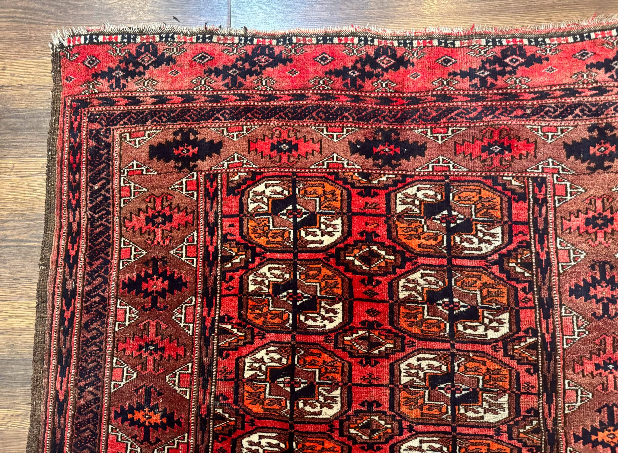 Antique Turkoman Rug 3.7 x 6.7, Red, Wool Runner Rug by Jewel Rugs