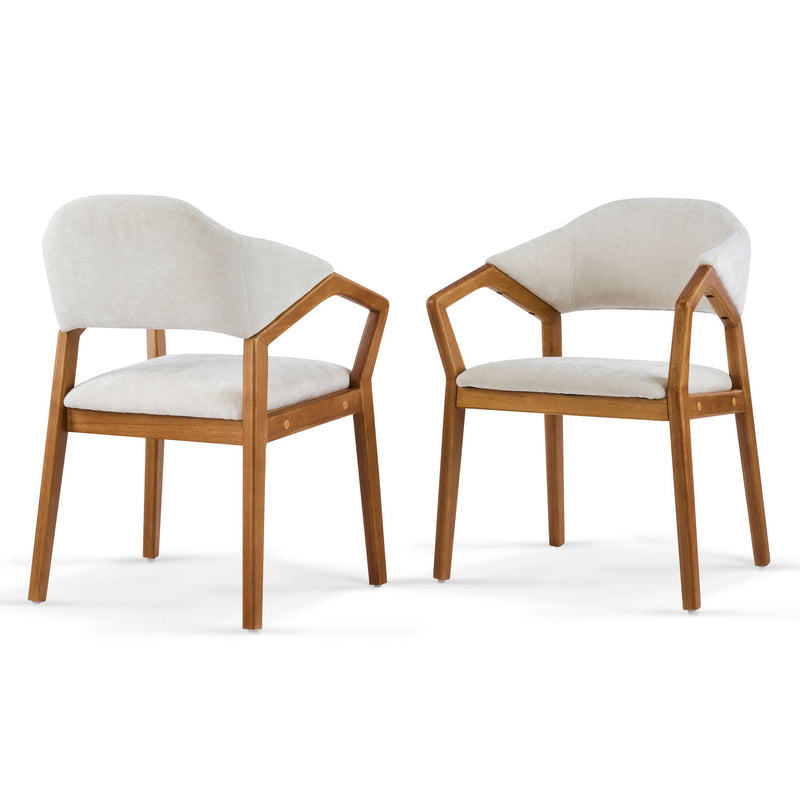 Indoor Upholstered Dining Armchair (Set of 2) - Beige / Teak by HouseOfZazla