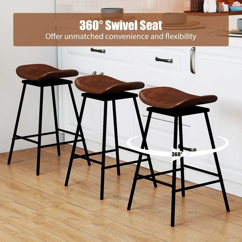 Set of 2 Swivel Barstools Faux Leather Upholstered Backless with Footrest by DirectDeals